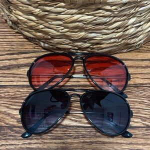 Aviator Sunglasses Duo — Red & Black Lenses